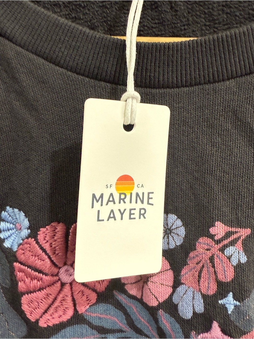 Marine Layer Black Sweatshirt with Pink & Blue Floral Print - Picture 3 of 4